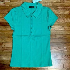 NWT J Crew Kelly green ribbed polo shirt. Slim fit.